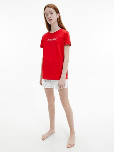 Calvin Klein Ruhák HU836319 | Calvin Klein Modern Cotton Lány Pizsama Szett Piros / Fehér